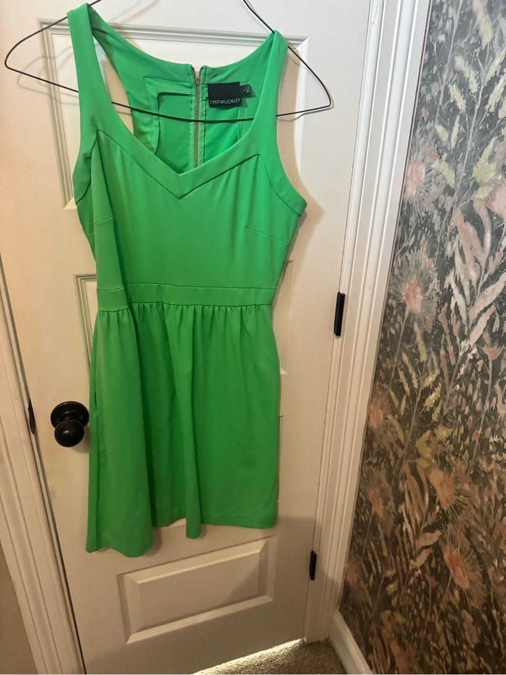 Cynthia Rowley Bright Green Sleeveless V-Neck Skater Dress